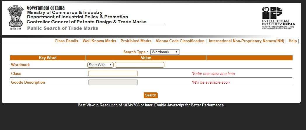 Open access database provided by the Public Search Of Trademarks